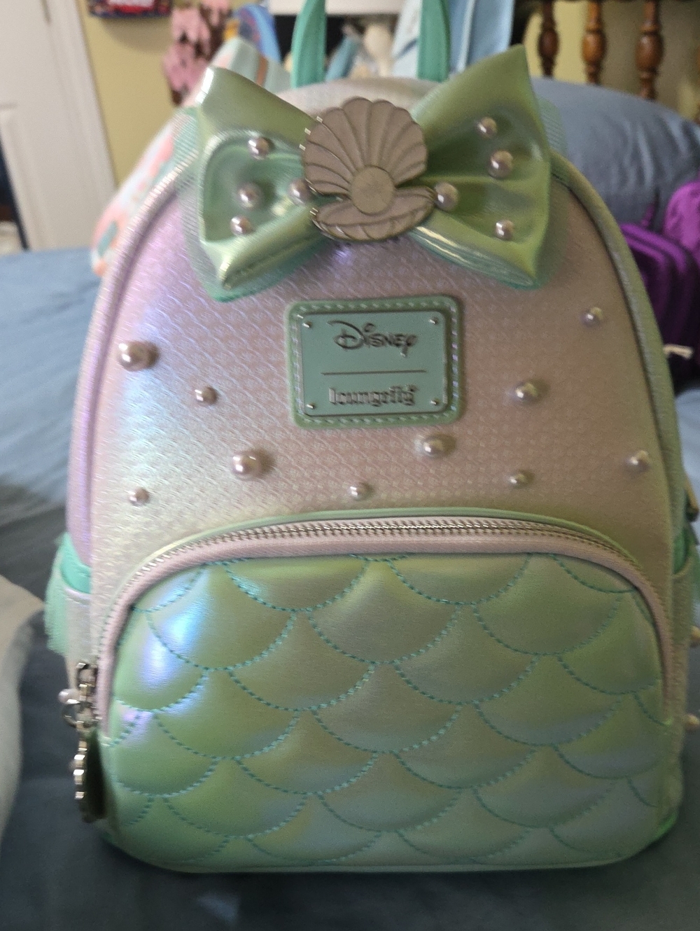 Loungefly Little Mermaid Iridescent Green Pearl Mermaid Mini Backpack - Picture 1 of 7